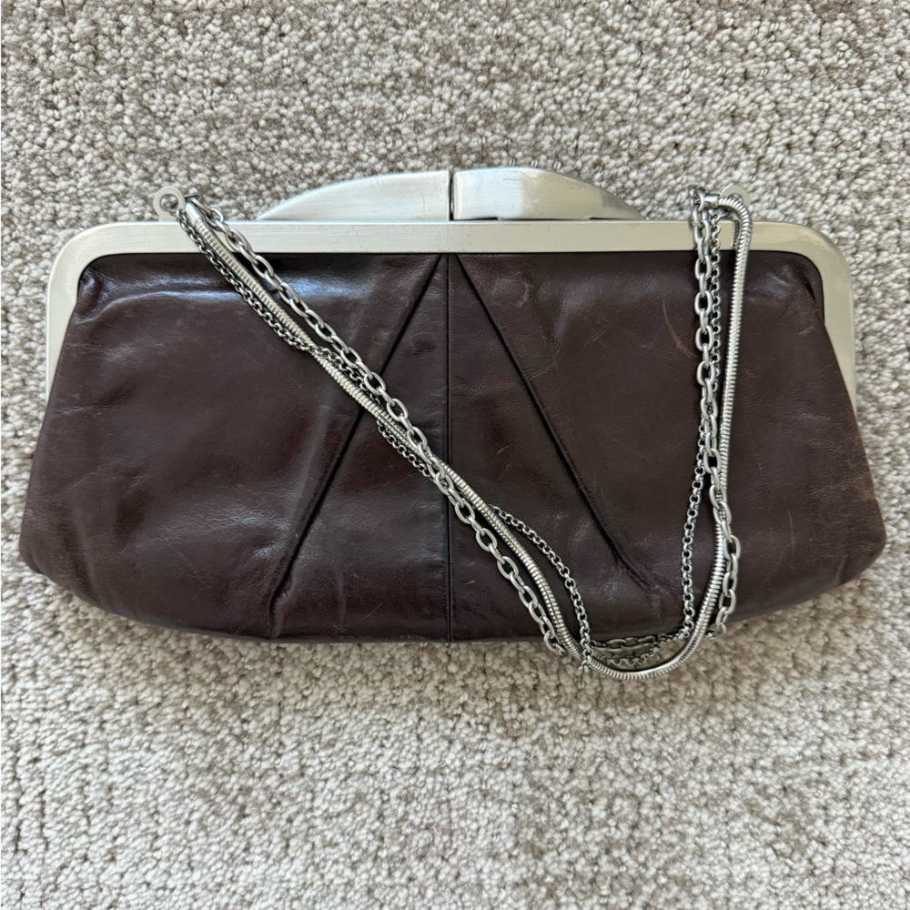 HOBO Vintage Dark Brown Leather Clutch with Silver Chain